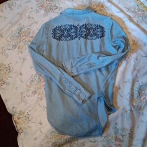 AEROPOSTALE Ladies S long sleved embroidered western style casual denim blouse